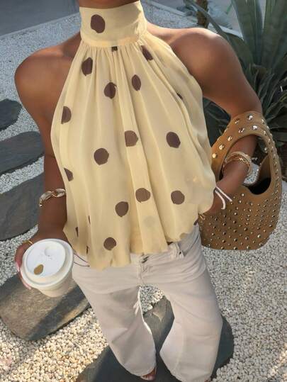 Aloruh Áo hai dây họa tiết chấm bi dáng casual dành cho nữ, thích hợp cho mùa hè.