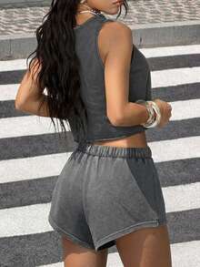 Muchica Dark Grey Knit Casual Women 2 Pieces Set - Grey - View 2