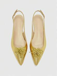 CUCCOO BIZCHIC Sandalias de tacón fino con punta cerrada, nuevas para primavera y verano 2026, de estilo temperamento, de cuero patentado suave, al estilo europeo y americano - Dorado - Ver 6