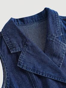Firerie Kids Tween Girl Lapel NeckDouble-Breasted Denim Vest And Denim Mini Skirt Casual Set - Dark Wash - View 3