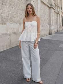 CielaLinda Women White Embroidered Cami Top - White - View 5