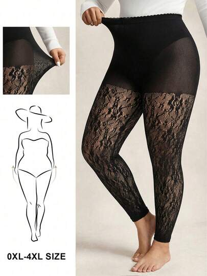 Quần legging ren phối màu, cạp chun co giãn dành cho nữ cỡ lớn