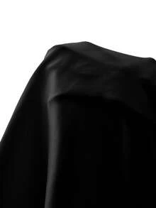 Momance Áo bầu cổ chữ V tay cánh dơi viền bèo nhún - màu đen - Xem 7