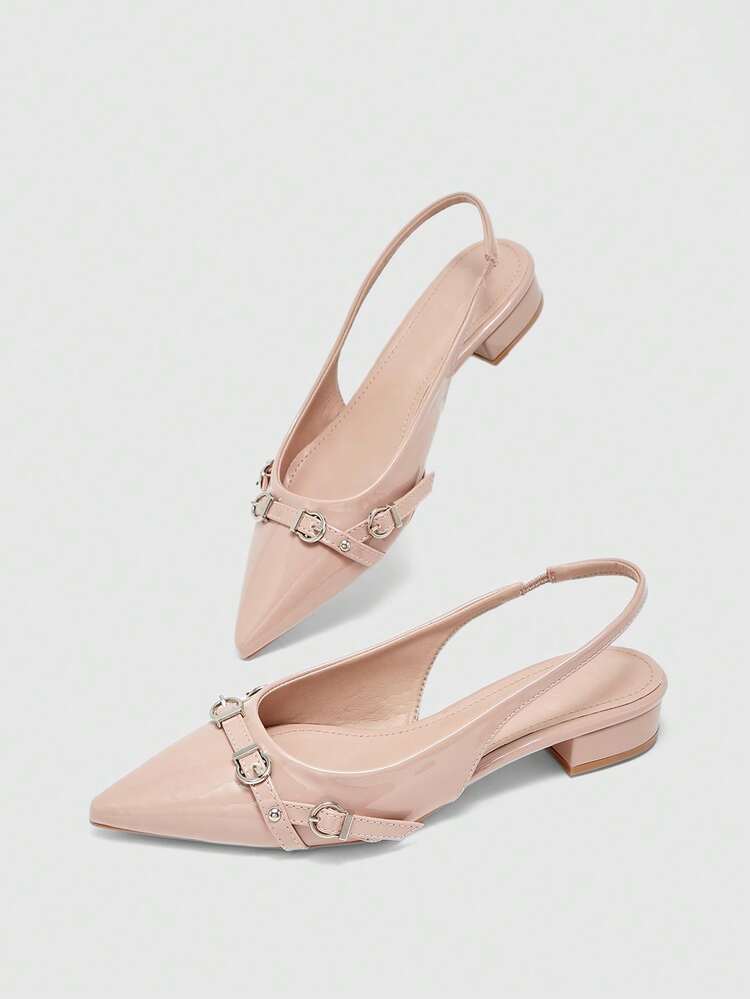 CUCCOO BIZCHIC Women Shoes Pointed Thick Heel Apricot Belt Buckle Sexy Fashion Elegant With Skirt Daily Versatile Banquet Party Women Flat Shoes Slingback Shoes