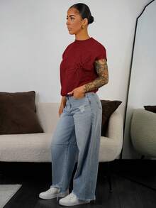 SAYEHFBABY 女式花卉蝙蝠袖宽松休闲针织上衣，秋季 - 鏽棕色 - 查看 4