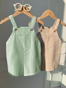 SHEIN 2pcs Baby Boy Colorful Striped Bib Overall & Shorts Set - Multicolor - View 3