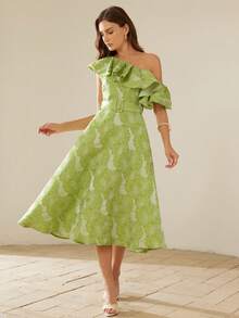 Aveloria Rosie Vestido sin mangas con volantes, cintura acampanada y tela jacquard versátil, de estilo europeo y americano para otoño/invierno - Multicolor - Ver 3