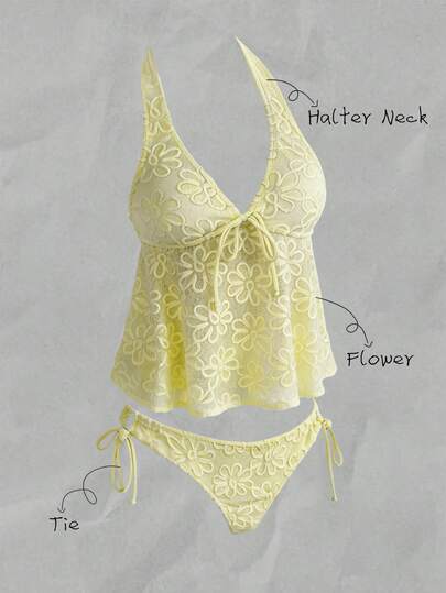 Elavelle بيكيني بحزام رفيع وعقدة من قماش جاكار للنساء، مناسب للربيع والصيف