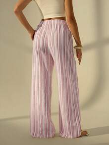SHEIN Tall Quần ống rộng kẻ sọc màu hồng dành cho nữ, thích hợp mặc đi nghỉ mát. - Nhiều màu - Xem 2