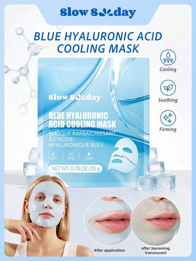 Mascarilla refrescante de ácido hialurónico azul para el domingo lento, con ácido hialurónico y colágeno, calma e hidrata instantáneamente la piel expuesta al sol, efecto refrescante y calmante, hidratación profunda, mejora la elasticidad, suaviza la piel, fórmula vegana, mascarilla de colágeno coreano, mascarilla de gelatina para el rostro, ideal para todo tipo de pieles, apta para el verano