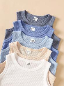 SHEIN Playful Pals 5件套休闲多色针织无袖背心，适合叠穿，可用于外出、休闲穿着、旅行，适合6个月至3岁的男婴。 - 彩色 - 查看 5