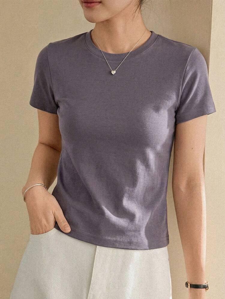 Women's Solid Color Casual Daily Round Neck Short Sleeve T-Shirt Summer