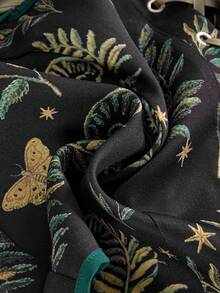 ROMWE Áo camisole dáng ôm, thắt dây, họa tiết bướm đêm, lá cây và rừng bí ẩn phong cách nhà tranh mùa xuân/hè cỡ lớn, in toàn thân theo kiểu Fairycore. - màu xanh lá - Xem 4
