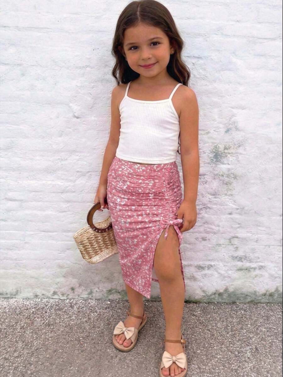 Emery Rose Kids Emery Rose Kids 2pcs Young Girl Solid Color Knit Camisole Top And Ditsy Floral Mini Skirt Set Girls Resort Wear Summer Skirt Kid Skirt Two Piece Set Girls Summer Two Piece Set For Girls Two Piece Set Girls Girls Pink Skirt Outfit Girl Two Pieces Dress Outfit Summer Outfits For Girls Girl Skirt Outfits Spring Outfits For Girls - Multicolor - View 1