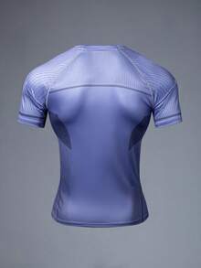 Acti Log Camiseta deportiva de manga corta con estampado geométrico de rayas para hombres - Púrpura malva - Ver 2