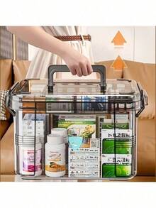 1pc Dual Layer Transparent PVC Pill Box - Convenient Medication Storage Box, Suitable For Home & Travel, No Power Needed, Lightweight & Portable, Matte Surface, Can Be Placed On Tabletop, Independent Design, Capacity Less Than 3.2 Cubic Feet, Max Height 27 Inches, Waterproof, Flip-Top Closure, Multi-Purpose Storage Box - Grey - View 7
