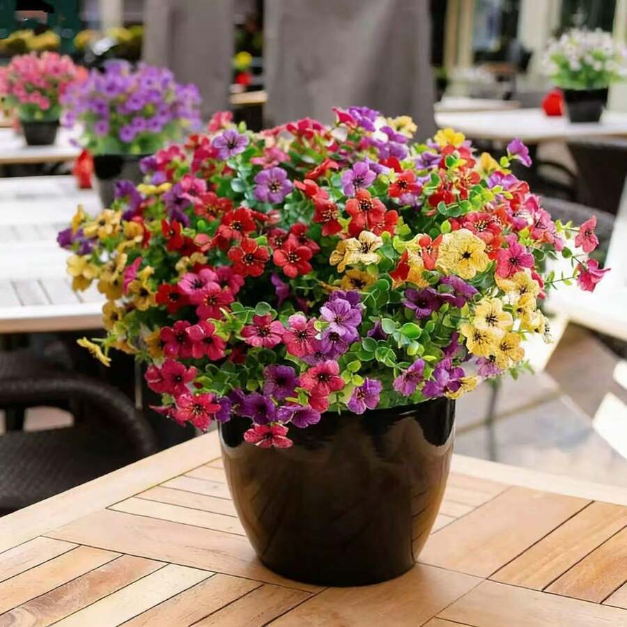 8 pachete de flori artificiale de interior/exterior și plante cu flori realiste, potrivite pentru grădini interioare și exterioare, verande, pervazuri, decorațiuni interioare, nunți, case de la țară etc. Flori artificiale de exterior, flori realiste din plastic care nu se decolorează, plante realiste, pot fi folosite pentru decorare, ghivece de flori suspendate, decorațiuni pentru vaze de bucătărie (6 culori) - Multicolor - Vizualizare 1