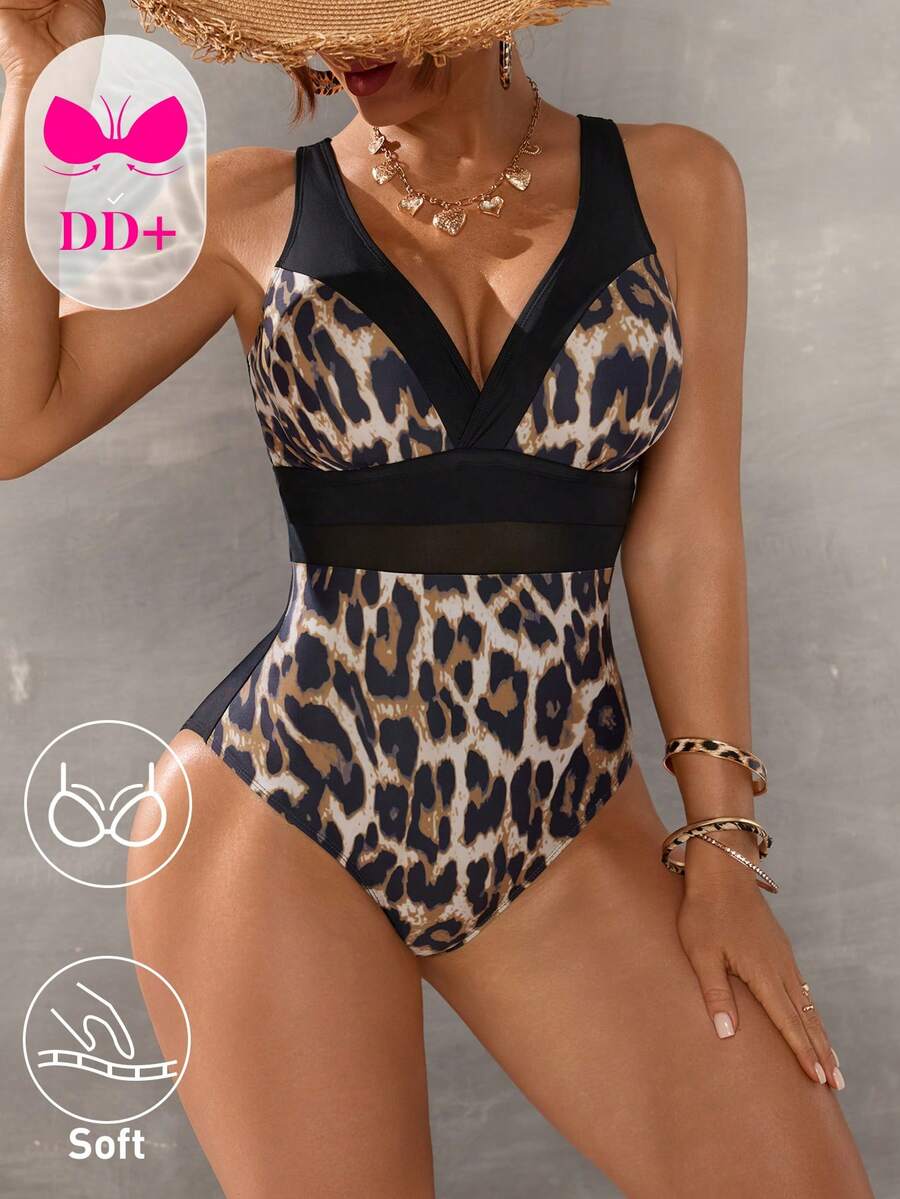 Swim DD+ Women's Leopard Print Fashionable Sexy One-Piece Swimsuit - Multicolor - View 1