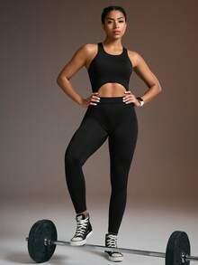 Powerista Hollow Out Sleeveless Fitted Jumpsuit - Black - View 6