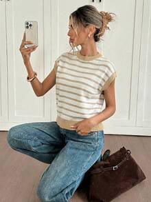 Siren Gaze Áo dệt kim kẻ sọc phối màu tương phản dành cho nữ - Nhiều màu - Xem 5