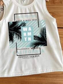 SHEIN 男童休闲无袖背心，经典棕榈树印花，适合夏季穿着 - 彩色 - 查看 5