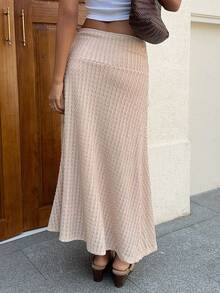 Siren Gaze Women's Textured Maxi Casual Skirt For Vacation - Apricot - View 3