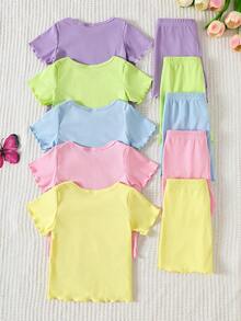 SHEIN Playful Pals Bộ đồ thể thao thường ngày mùa hè 5 món cho bé gái. - Nhiều màu - Xem 2
