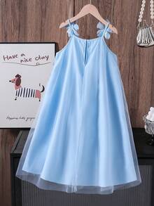 SHEIN Tween Girl Floral 3D Decor Dress, Suitable For Daily Wear Or Parties, Spring/Summer/Autumn - Blue - View 2