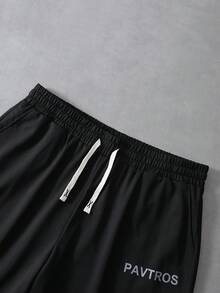 PAVTROS Men's Street Letter Print T-Shirt And Shorts Set - Dark Grey - View 5