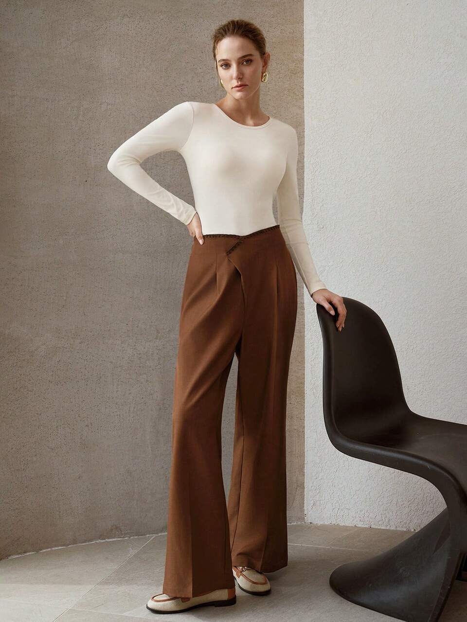 MOTF SLIM FIT LONG SLEEVE CINCHED WAIST VERSATILE LOUNGE TOP FOR WOMEN