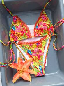 Zestiva Printed Floral Trim Design Sexy Bikini Set, Popular For Spring/Summer Golf White - Multicolor - View 8