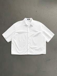 StoneGrade Áo sơ mi nam màu trắng dáng rộng, in chữ, vai rớt, phong cách thường ngày, thời trang đường phố, thích hợp đi làm, mùa hè. - trắng - Xem 3