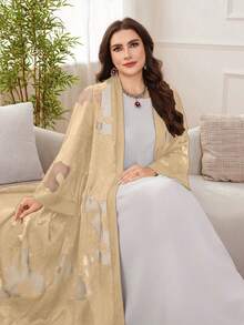 Al Najma Robe ample élégante en jacquard de mousseline de soie pour femmes, grande taille polyvalente - Jaune citron - Voir 3