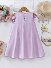 SHEIN Elladie kids 女童纯色优雅连衣裙。精致的荷叶袖设计增添可爱魅力，A字廓形优雅大方。3D立体花卉装饰更添活力。适合多种场合：户外玩耍，轻松吸引眼球；居家休闲，舒适自在；参加派对，优雅惊艳。小公主们的首选。 - 淡紫色 - 查看 2