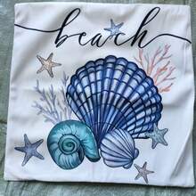 Bộ 4 vỏ gối in hình sò điệp và sao biển mùa hè, thích hợp cho phòng khách và phòng ngủ. - Nhiều màu - Xem 6