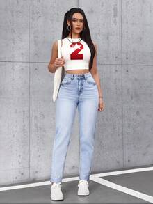 SHEIN Tall Quần jean skinny nữ thời trang đã qua xử lý - Màu xanh lam - Xem 1