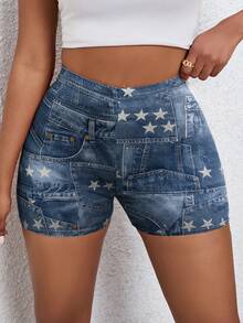 Rovax Women's Slim Fit Denim Printed High Waist Versatile Leggings, Summer - Dusty Blue - View 2