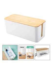 1 Bamboo And Wood Cable Organizer Box, Data Cable Storage Box, Power Cable Management Box, Category Box, Socket Computer Cable Rack, Plug Box - White - View 7