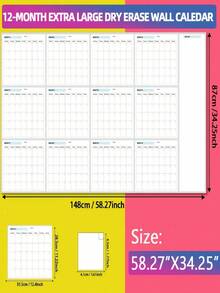 SHEIN Erasable Wall Mounted Calendar, 12-Month Annual Plan, Back To School Season, Study Supplies - Single Piece - View 5