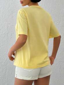 EURMUSE Áo thun nữ dáng rộng in hình quả anh đào – Áo thun tay ngắn chất liệu cotton pha, họa tiết trái cây dễ thương, áo rộng rãi mùa hè, màu vàng tối giản phong cách đường phố, áo nữ thoải mái. - Màu vàng - Xem 2