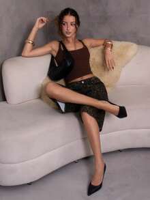 juhmazzocco 女士豹纹宽松牛仔短裤，夏季 - 棕色 - 查看 3