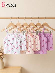 Genkimix Kids Bộ đồ lót 3 món mùa xuân/hè cho bé gái: áo hai dây và quần short, trang trí nơ thêu, nhiều màu sắc. - Nhiều màu - Xem 5