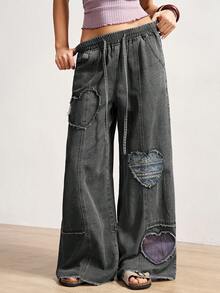 Bohemela Women's Casual Loose Drawstring Waist Pants With Patch Pockets - Grey - View 4