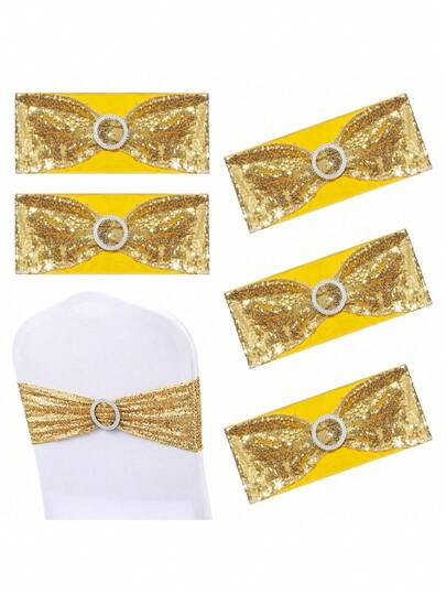 1/12/20/30/50 件套亮片椅背带，30x15厘米带扣装饰蝴蝶结婚礼用品 - 金色