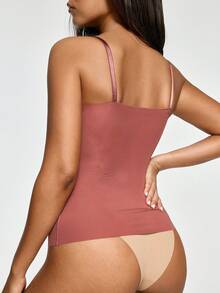 SHEIN 1件女士舒适简约咖啡棕色吊带背心 - 咖啡棕 - 查看 2