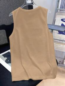 Tween Boys' Casual Minimalist Round Neck Tank Top, Classic Palm Tree Print, Suitable For Summer, Beach, Vacation - Camel - View 3