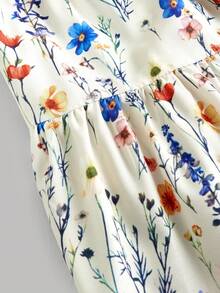 小女孩夏季度假碎花蝴蝶结无袖吊带连衣裙，长款，适合海滩、海边穿着 - 彩色 - 查看 4