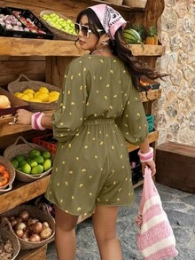 Weeklong Bộ jumpsuit dáng chữ A không tay, cổ chữ V, thắt eo, in họa tiết trái cây, dành cho nữ cỡ lớn, thích hợp cho mùa xuân/hè. - Nhiều màu - Xem 2