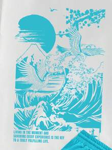 Manfinity Joysei Standard Size Men's Graphic Print White Short Sleeve T-Shirt And Blue Shorts Casual Set - Multicolor - View 5