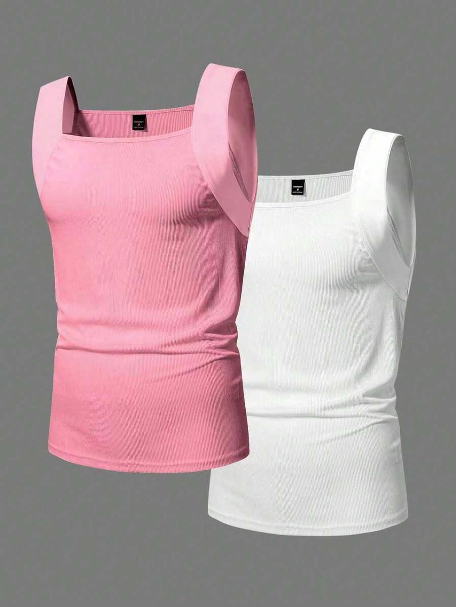 Manfinity Homme Plus Size Men's Solid Color Ribbed Casual Vest, Holiday - Multicolor - View 1
